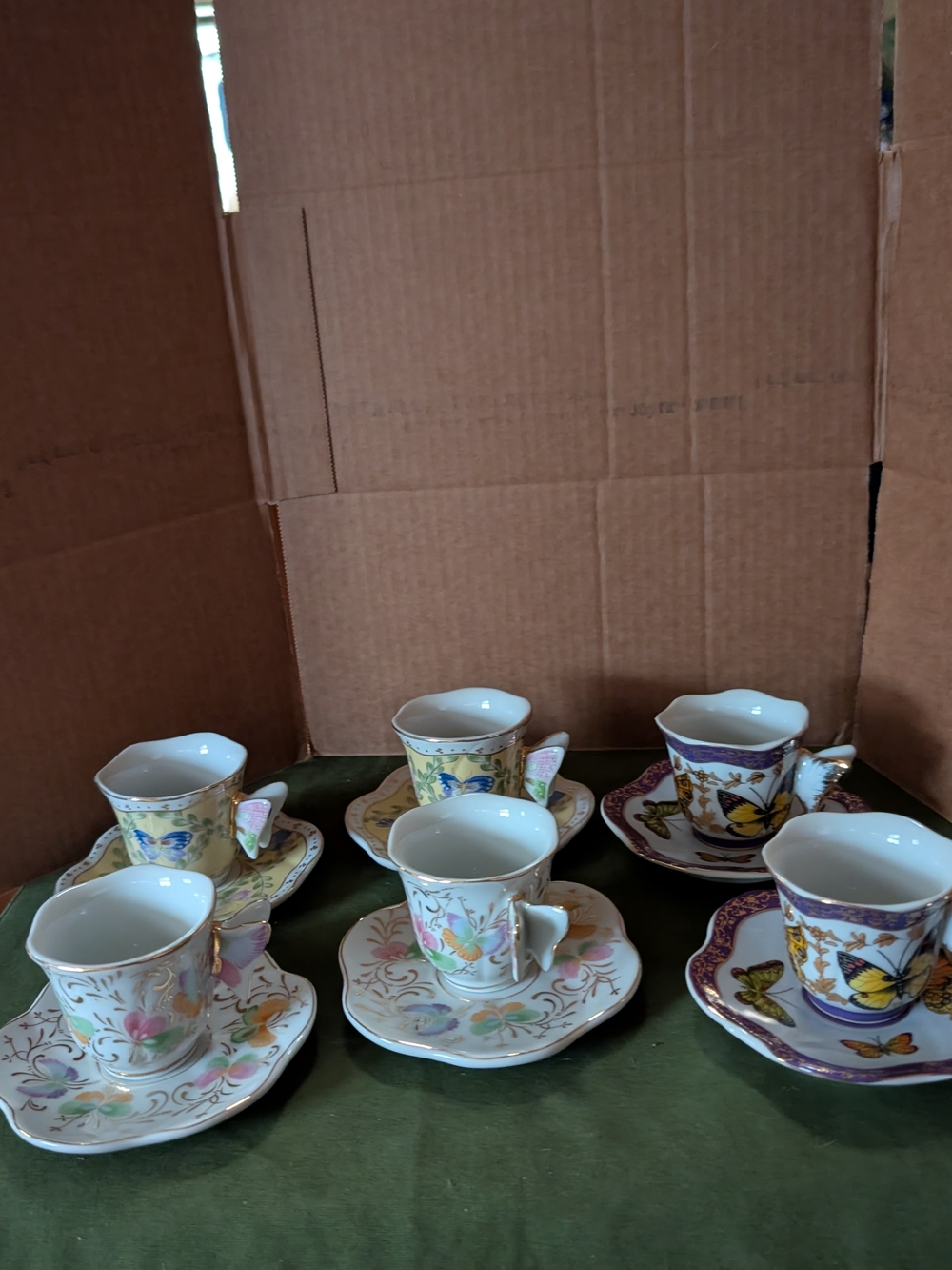 Porcelain Butterfly Espresso Set - Porcelain Demitasse Teacup & Saucers Set